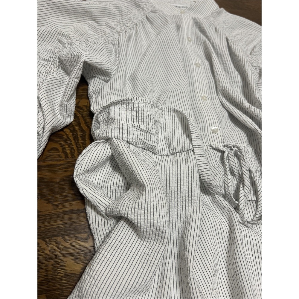 Calvin Klein Cottagecore Shirt Dress Womens S White Striped Tie Waist Pockets - Picture 3 of 10